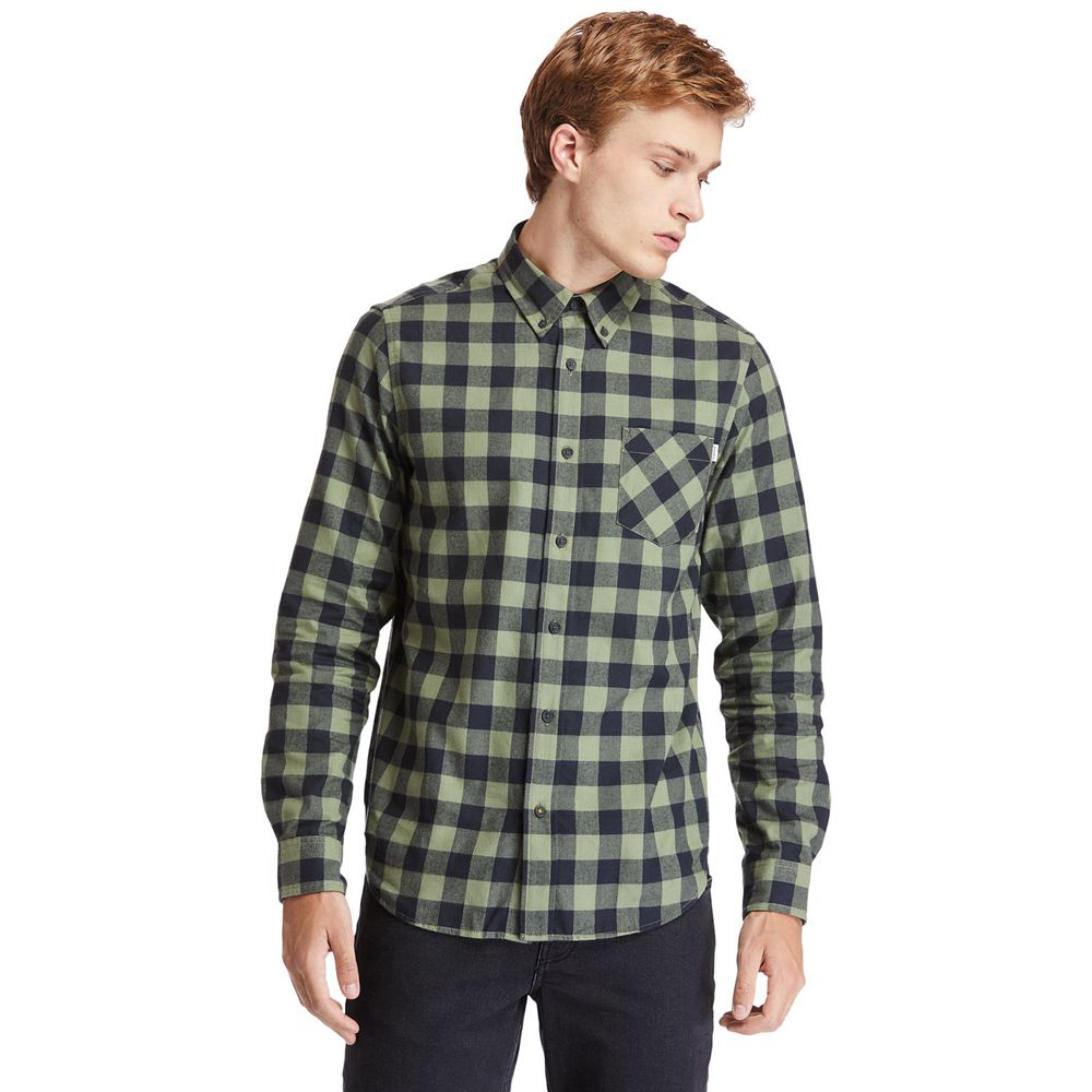 Timberland Mens Shirts Nashua River Long-Sleeve Flannel Check - Olive/Black - India MJ9408125